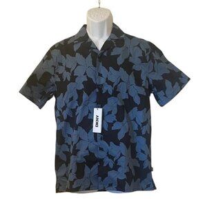 DKNY Mens Black Blue Floral Short Sleeve Button Up‎ Shirt Size Small
